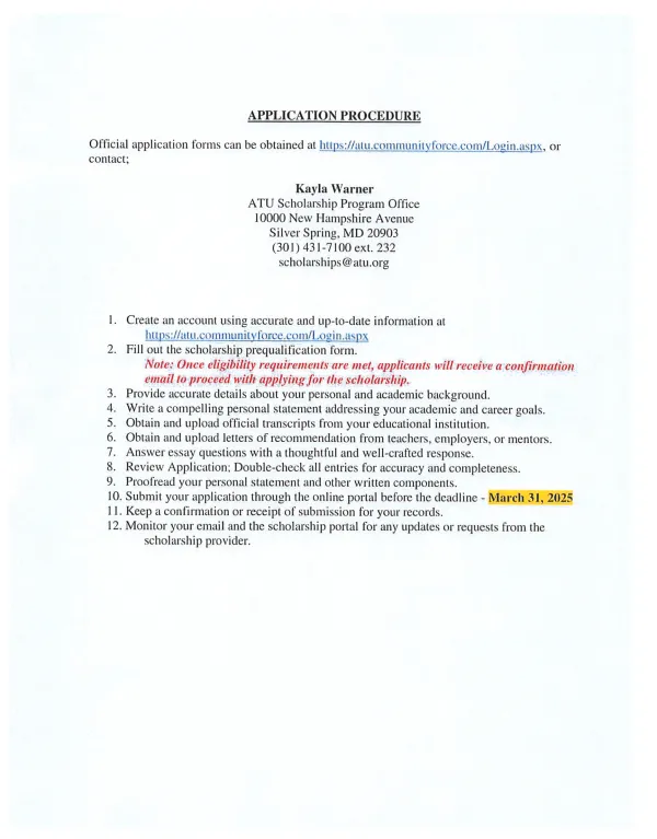 ATU international scholarship details 2